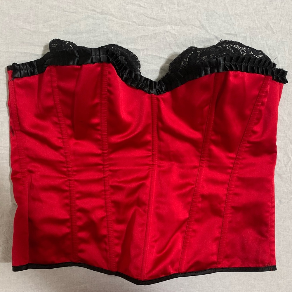Shirley of Hollywood crimson red corset, tie and clasp